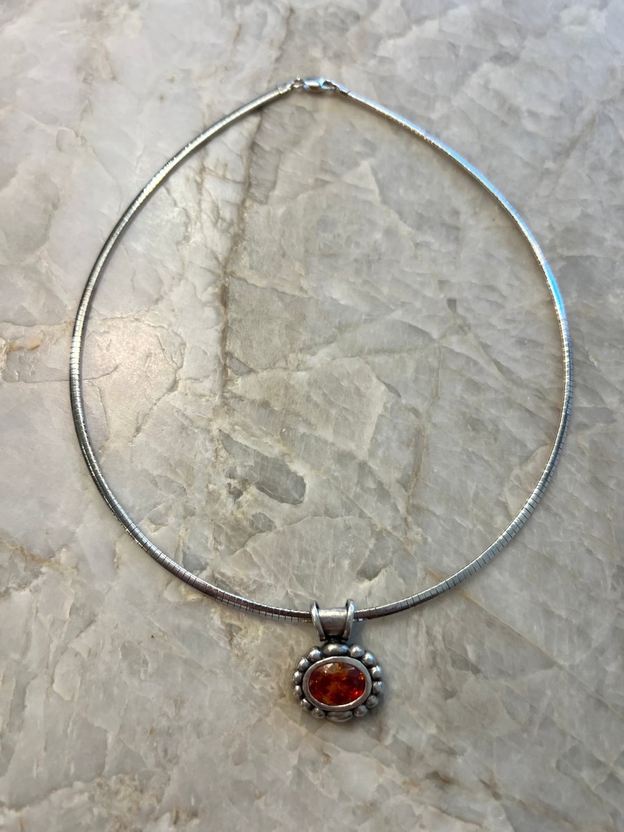 Solid Sterling Silver Omega Necklace with Citrine - colored Stone Pendant (Vintage) - Made X Hudson