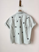 Tiny Print Crop Button Up in Mint Stripe | Block Printed (Reworked) - Made X Hudson