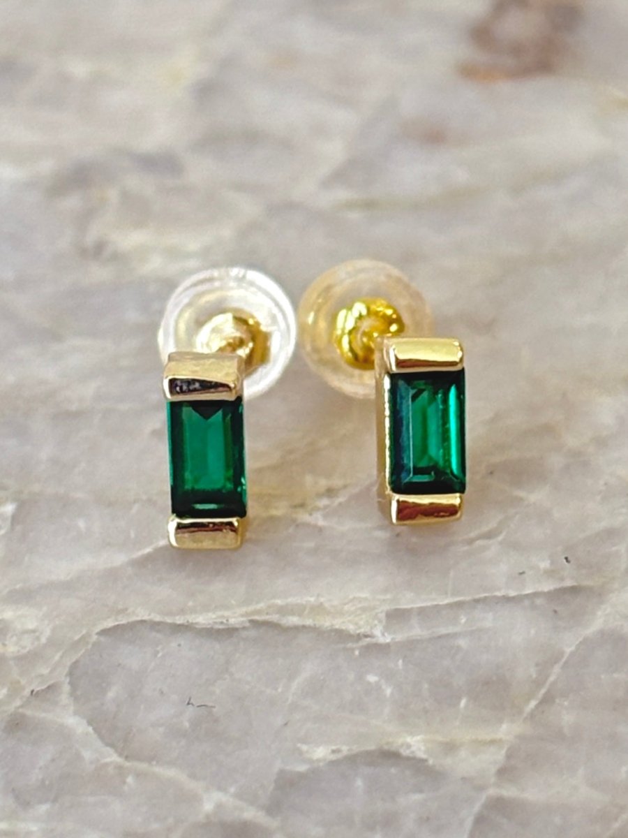 Cubic Zirconia CZ Emerald Stud Earrings - Made X Hudson