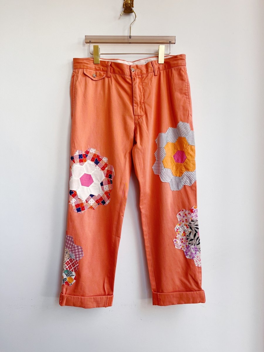 Grandmother’s Garden Quilt Block Applique Orange Chinos (Reworked) - Made X Hudson