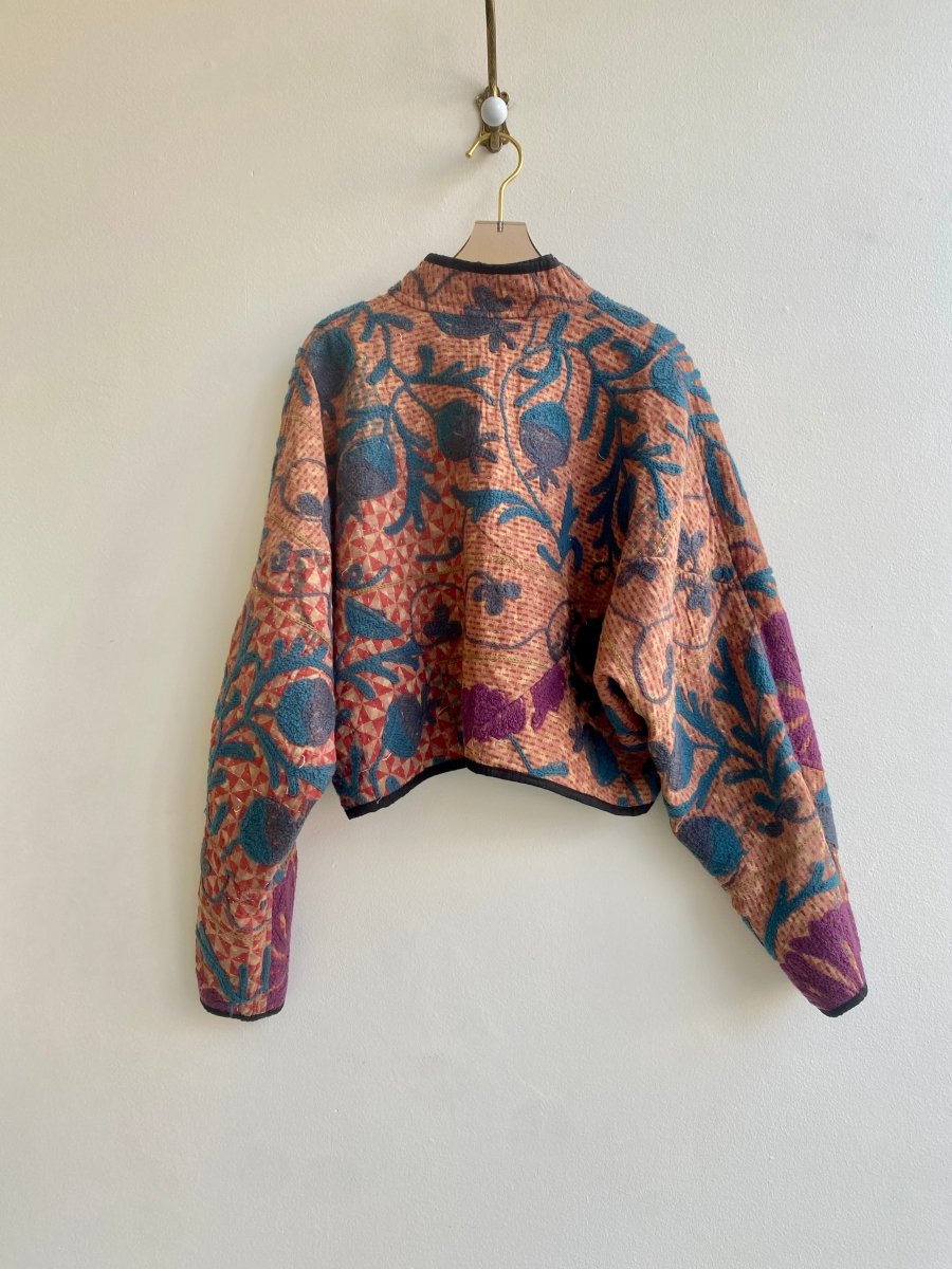 Reversible Kaira Quilted Cropped Jacket in Colors Orange, Red, Blue & Green, Black - Made X Hudson