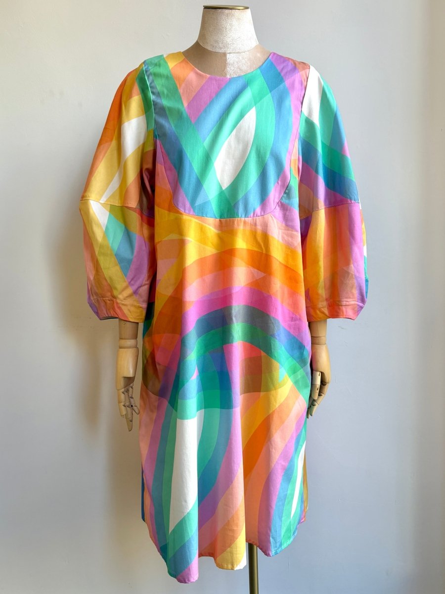Rainbow Stripe Bib Dress w/ Balloon Sleeves - Made X Hudson