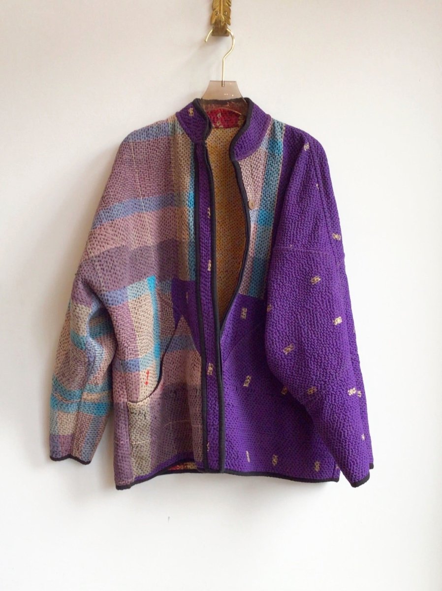 Reversible Ladhiya Quilted Jacket in Colors Dandelion, Red & Purple, Lavender, Sky Blue Plaid - Made X Hudson