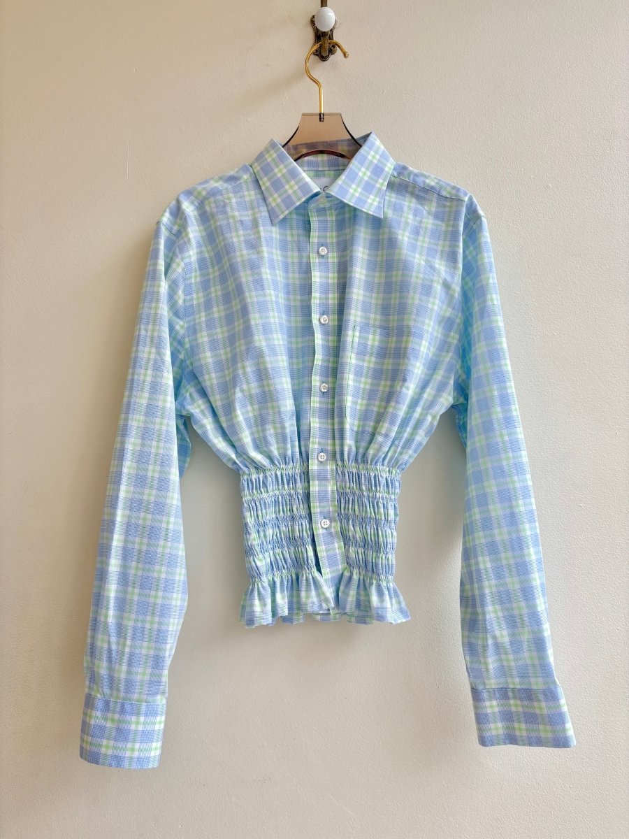 The George Top | Kiwi and Sky Blue Plaid with Smocked Waist (Reworked) - Made X Hudson