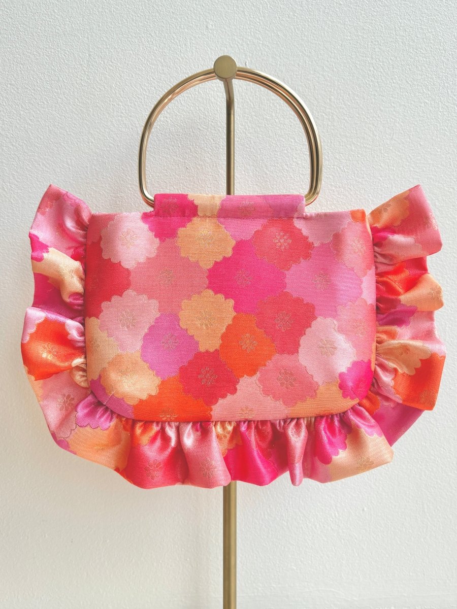 Pink, Orange and Gold Metallic Floral Jacquard Minnie Ruffle Bag - Made X Hudson