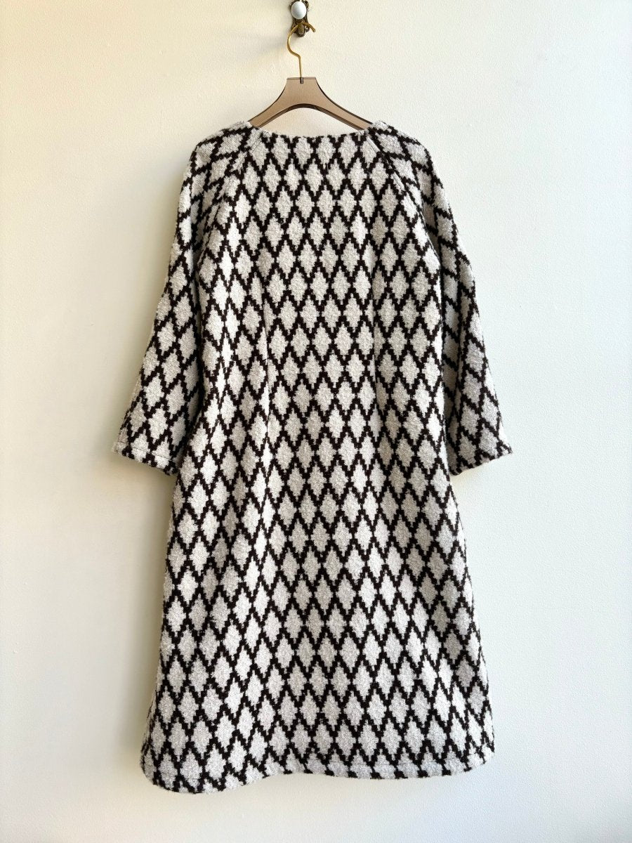 Brown/Ivory Diamond Pattern Wool Blend Duster w/ Snap Closure - Made X Hudson