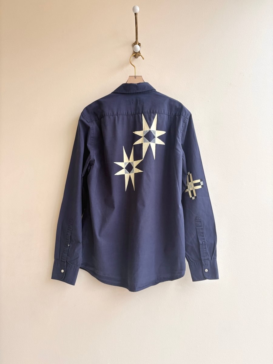 Hand Painted Navy Cream Checker Motif Top (Reworked) - Made X Hudson