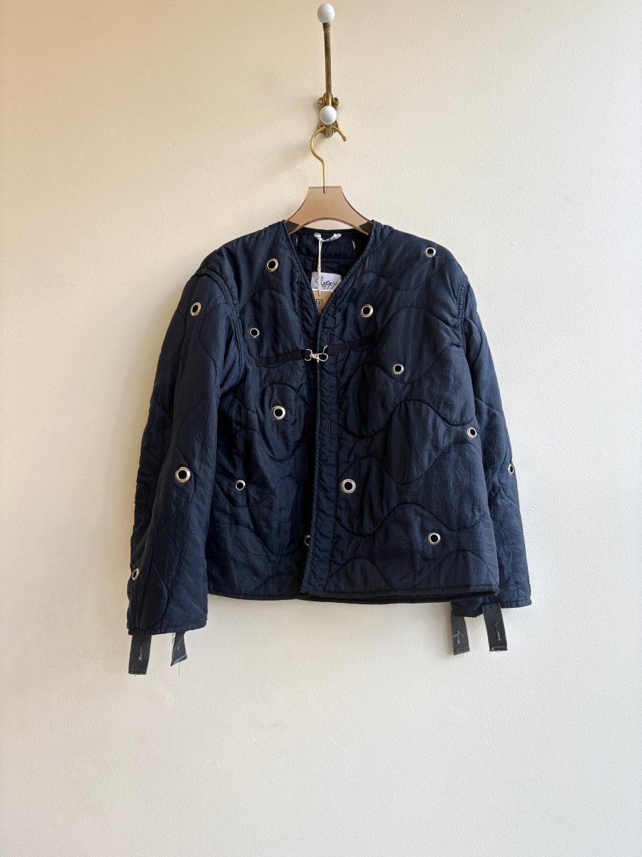 Navy Army Liner Quilted Coat w/ Silver Grommets & Clasp (Reworked) - Made X Hudson