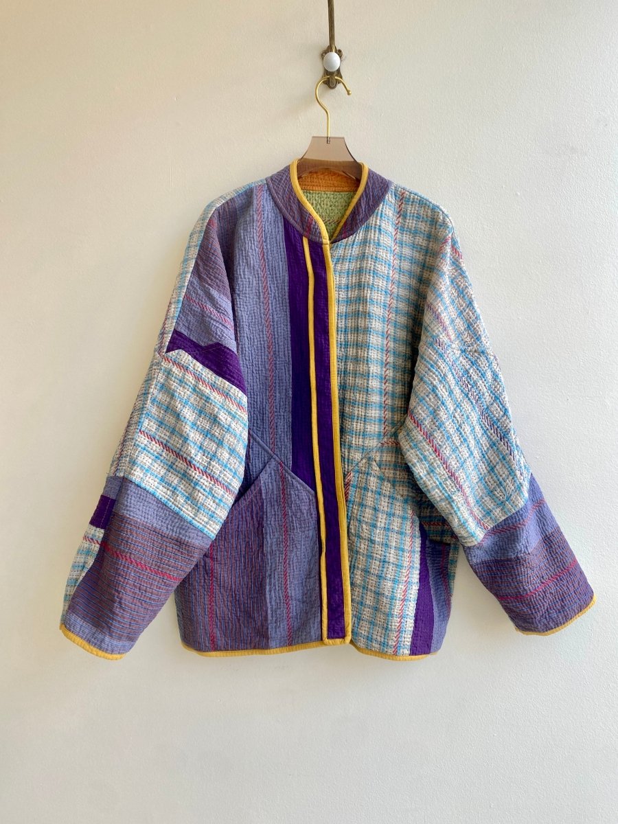 Reversible Ladhiya Quilted Jacket in Colors Orange, Yellow, Green & Purple, Blue - Made X Hudson