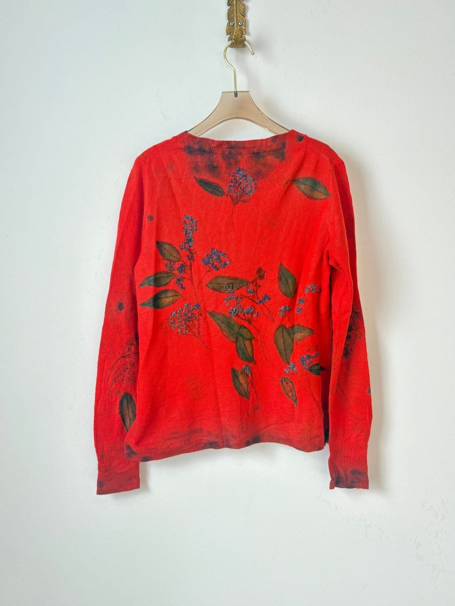 Red Poppy Blue Embroidered Cashmere Sweater (Reworked) - Made X Hudson