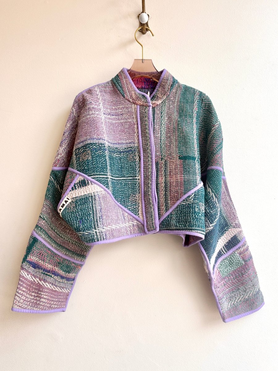 Reversible Kaira Quilted Cropped Jacket in Colors Emerald, Rose Petal, Cream, Lilac & Rosewood, Soft Teal, Stone Blue - Made X Hudson