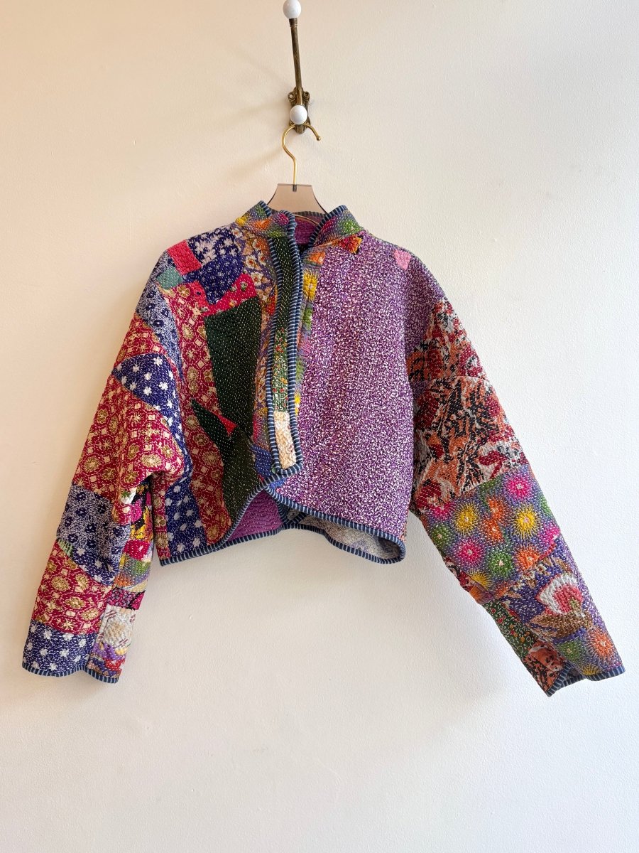 Reversible Kaira Quilted Cropped Jacket in Colors Lavender, Grey, Jade, Mauve & Purple, Green, Multi Colored Firework - Made X Hudson