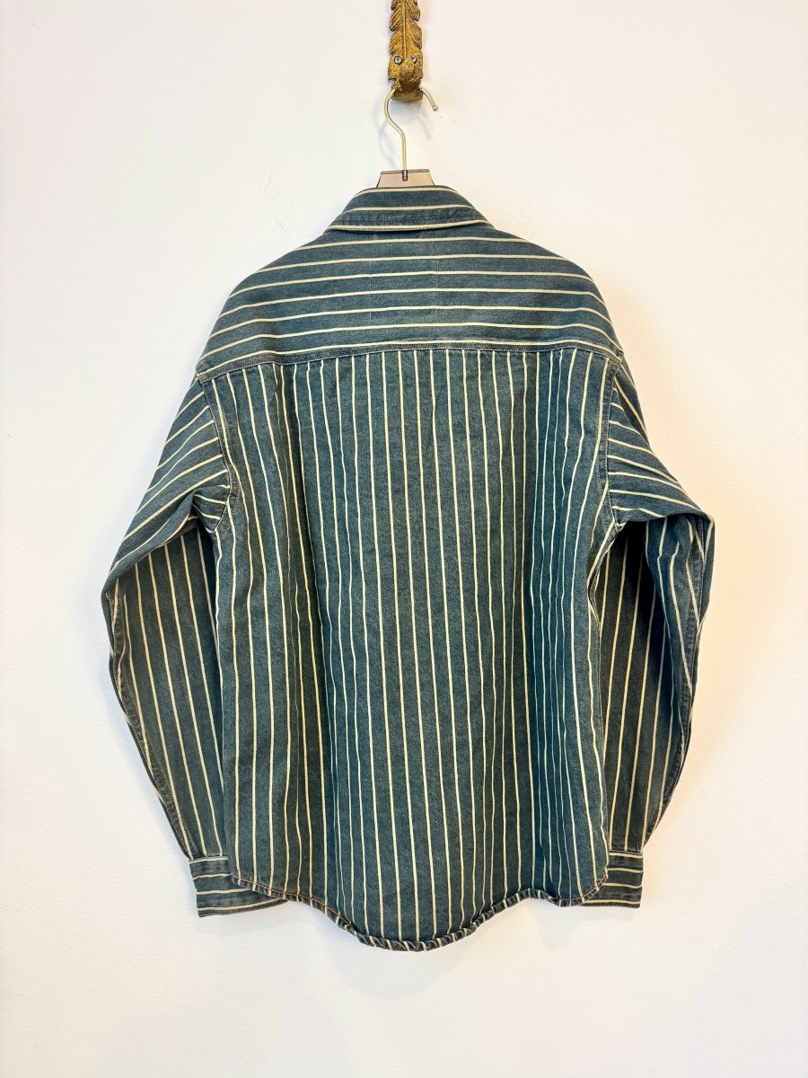 Twill Stripe Blue Denim Button Down Shirt - Made X Hudson