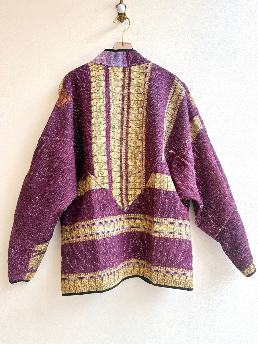 Reversible Ladhiya Quilted Jacket in Colors Eggplant, Saffron, Magenta, Black & Plum, Lime, Cream - Made X Hudson