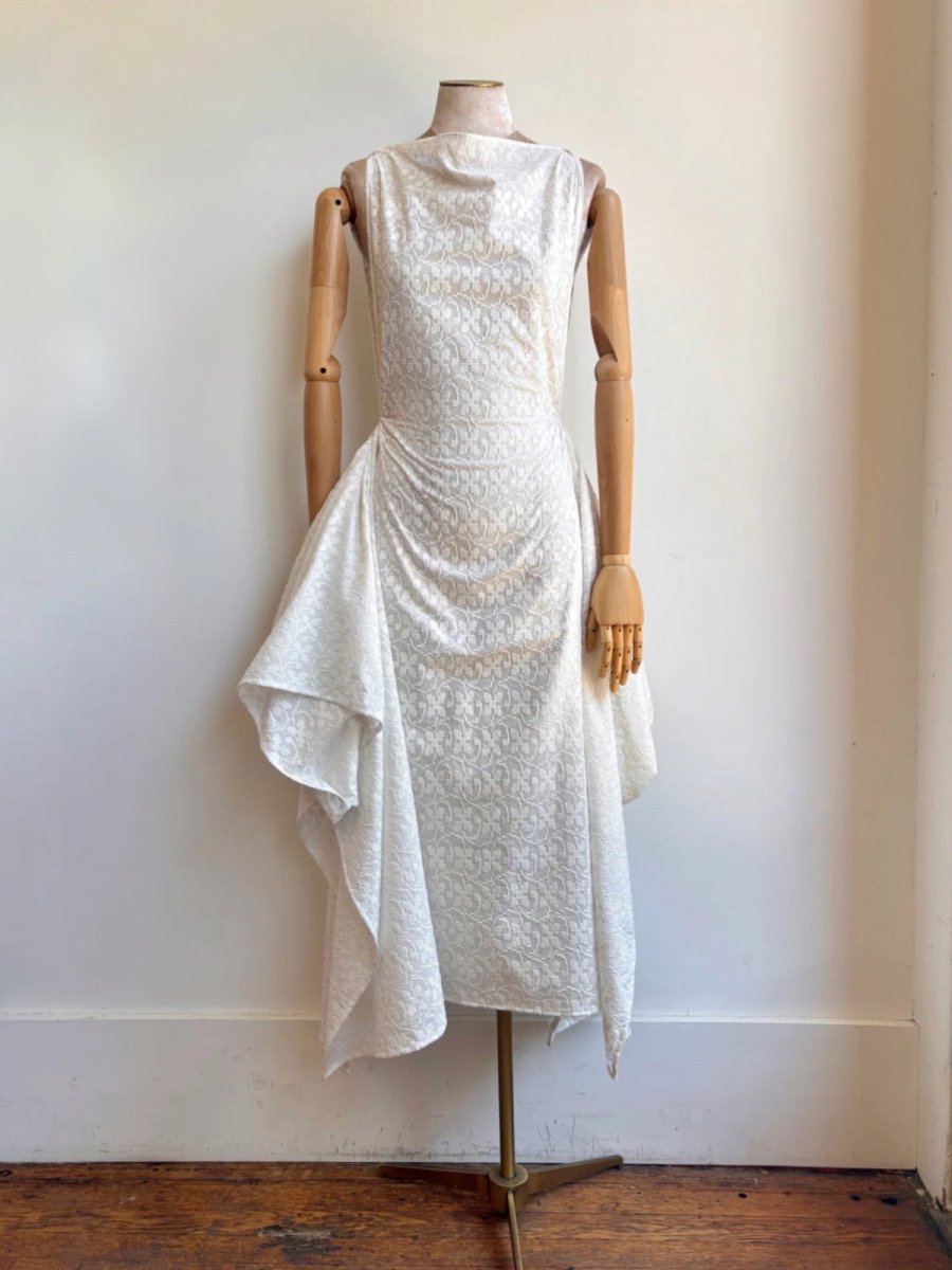 Zero - Waste Dress in White Floral Cross Stitch - Made X Hudson