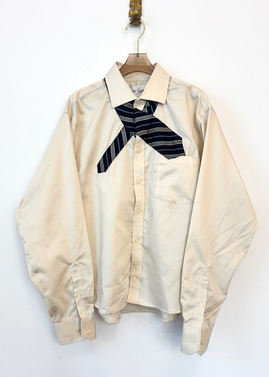 The James Top | Cream Twill with Navy and Emerald Stripe Tie (Reworked) - Made X Hudson