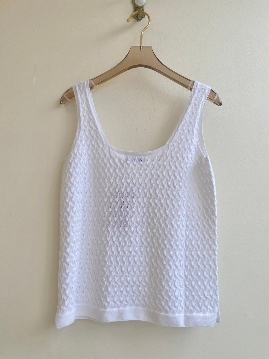 White Textured Pointelle Knit Tank Top - Made X Hudson