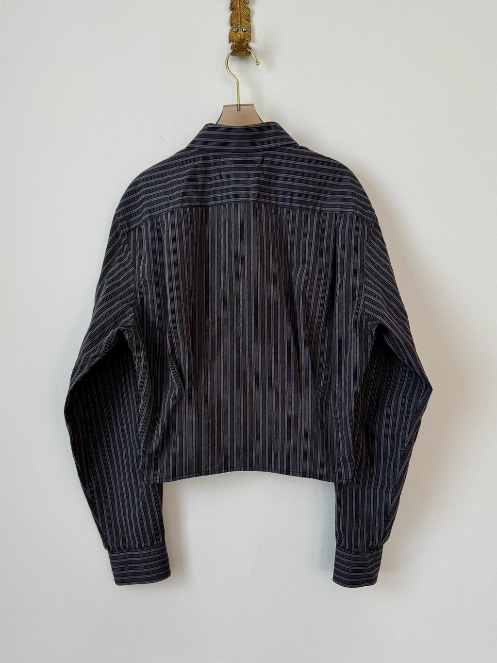 The Kevin Top | Black & Gray Mini Stripe w/ Gathered Waist (Reworked)