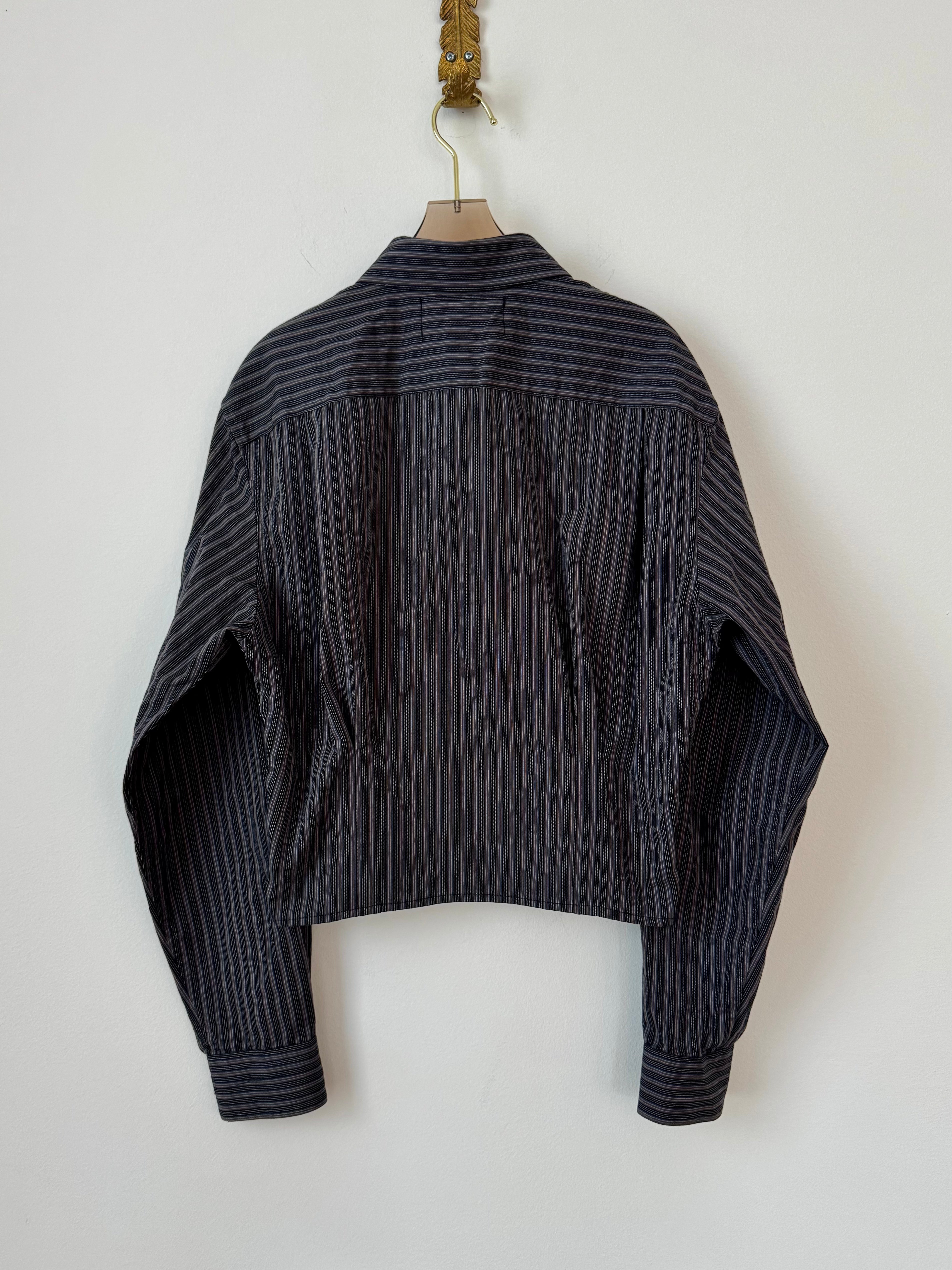 The Kevin Top | Black & Gray Mini Stripe w/ Gathered Waist (Reworked)
