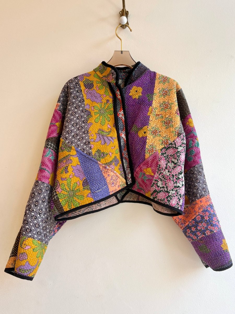 Reversible Kaira Quilted Cropped Jacket in Colors Purple, Yellow, Pink, Brown & Cream, Blush, Sage, Orange, Blue Grey - Made X Hudson