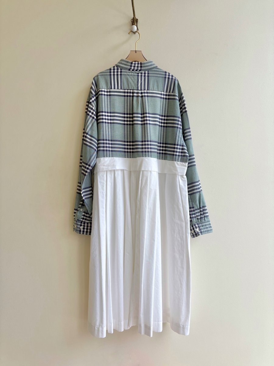 Empire Shirtwaist Dress in Forest Green & Navy Plaid & White (Reworked) - Made X Hudson