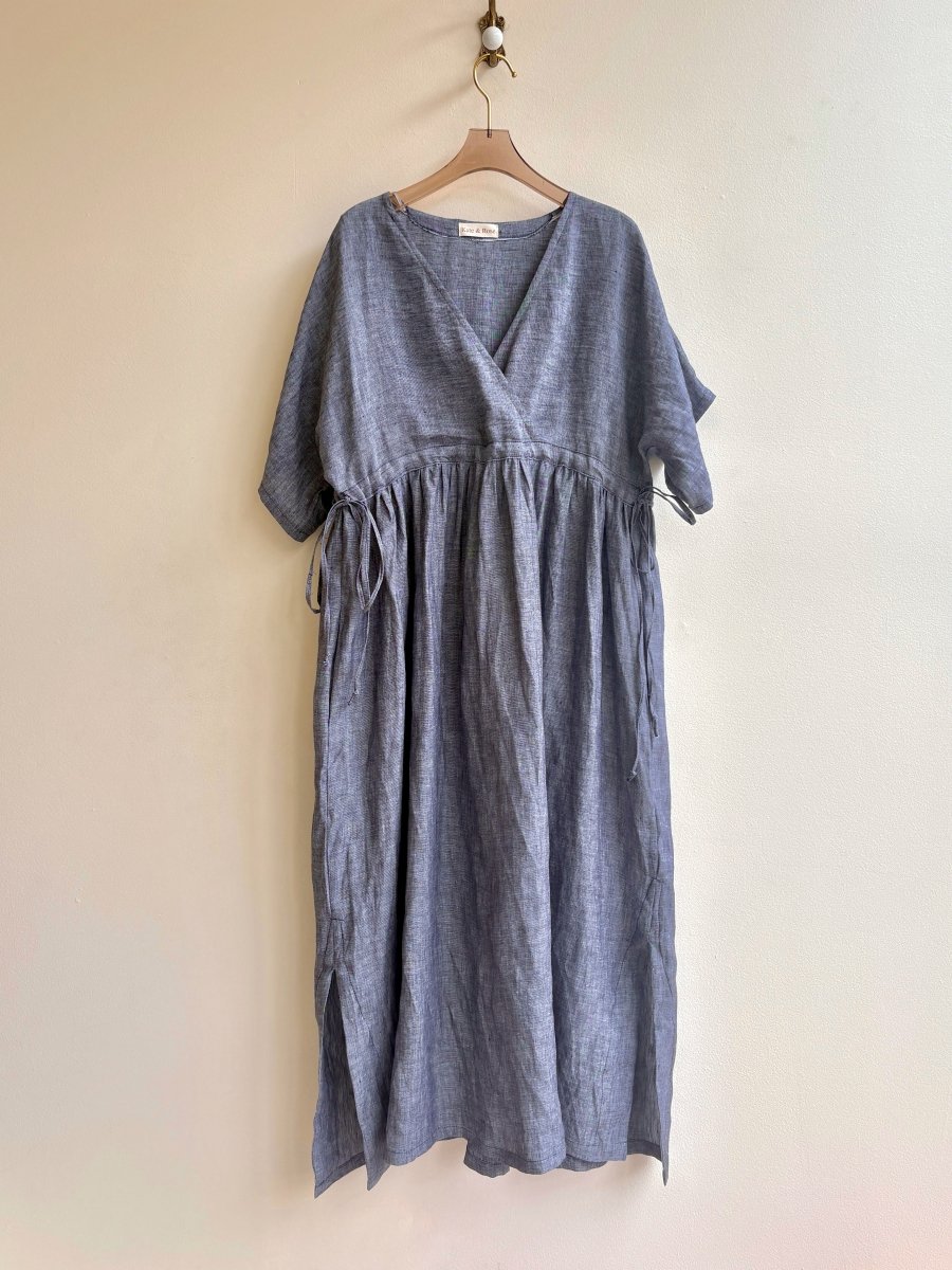 Drawstring Faux Wrap Chambray Zero Waste Caftan Dress - Made X Hudson
