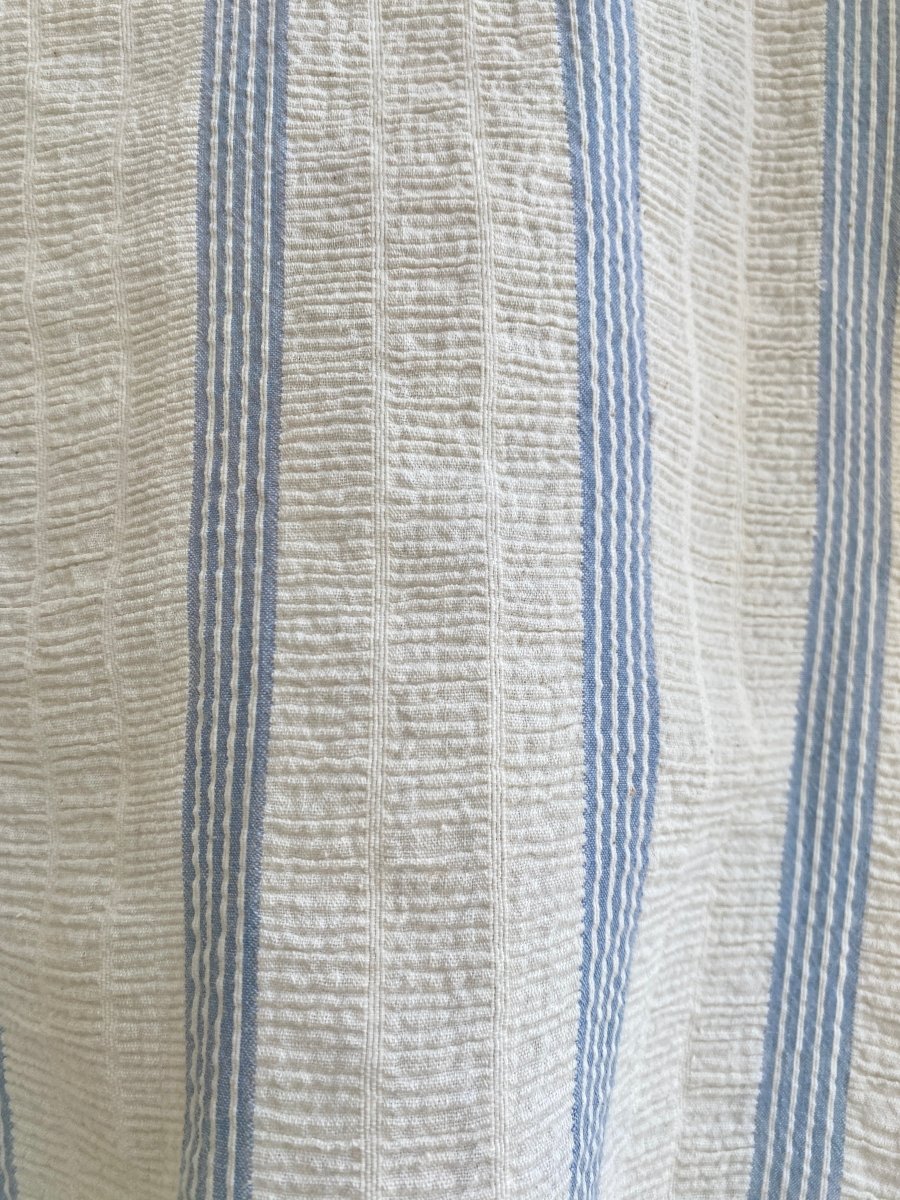 Seersucker Blue & White Pinstripe Box Top - Made X Hudson