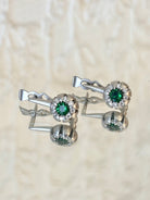 18K White Gold, .08CT Diamonds, & Emerald Artichoke Dangle Earrings - Made X Hudson