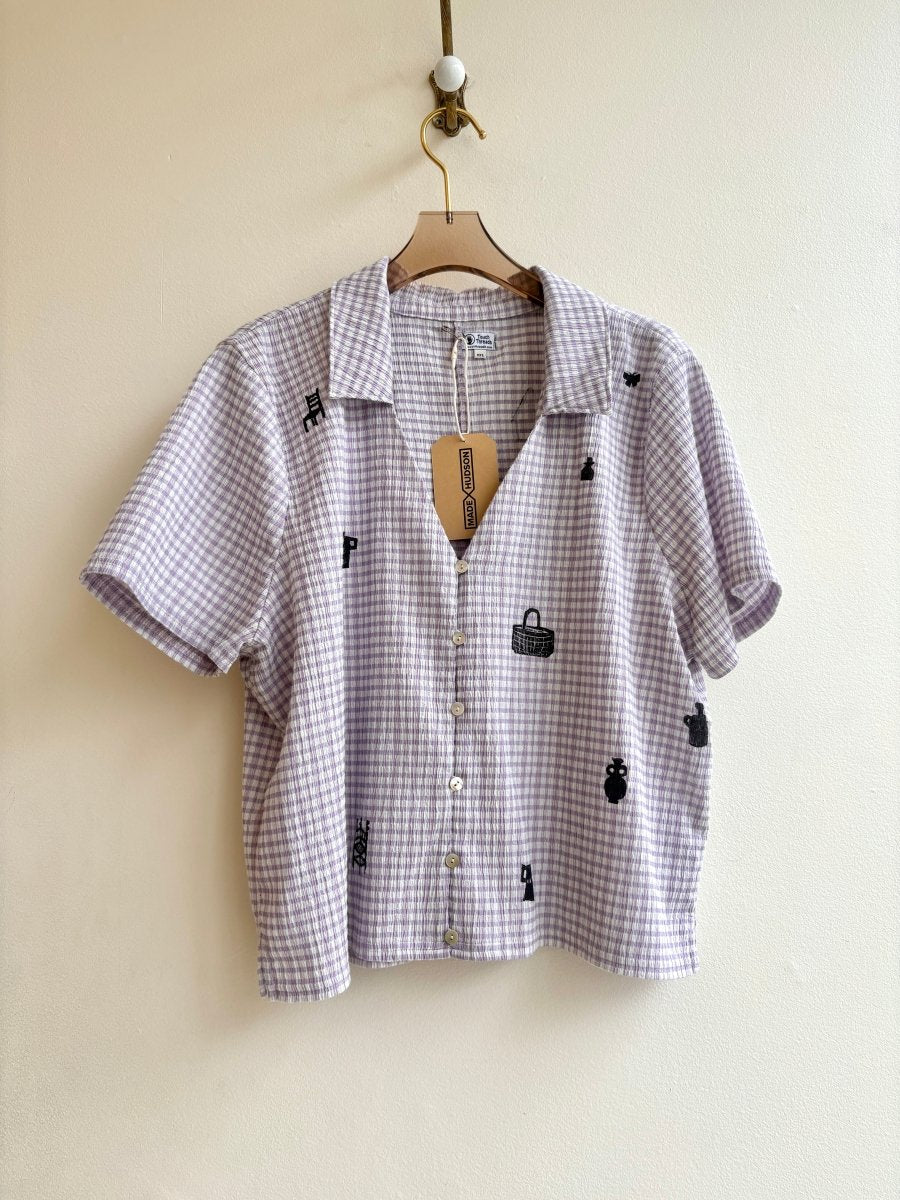 Tiny Print Short Sleeve in Lavender Gingham | Block Printed (Reworked) - Made X Hudson