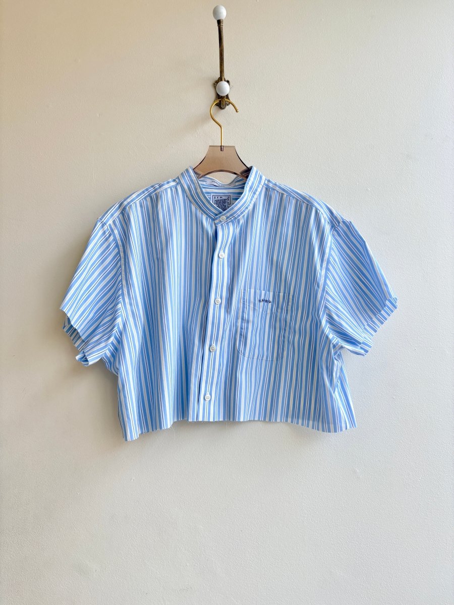 Blue & Yellow Stripe Short Sleeve Annette Crop Top (Reworked) - Made X Hudson