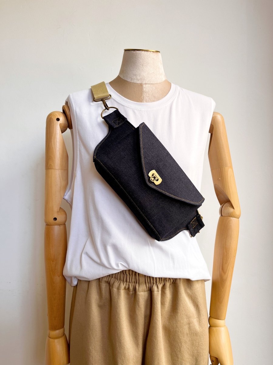 Cross - Body Bag in Steel Blue Denim w/ Gold stitching - Made X Hudson