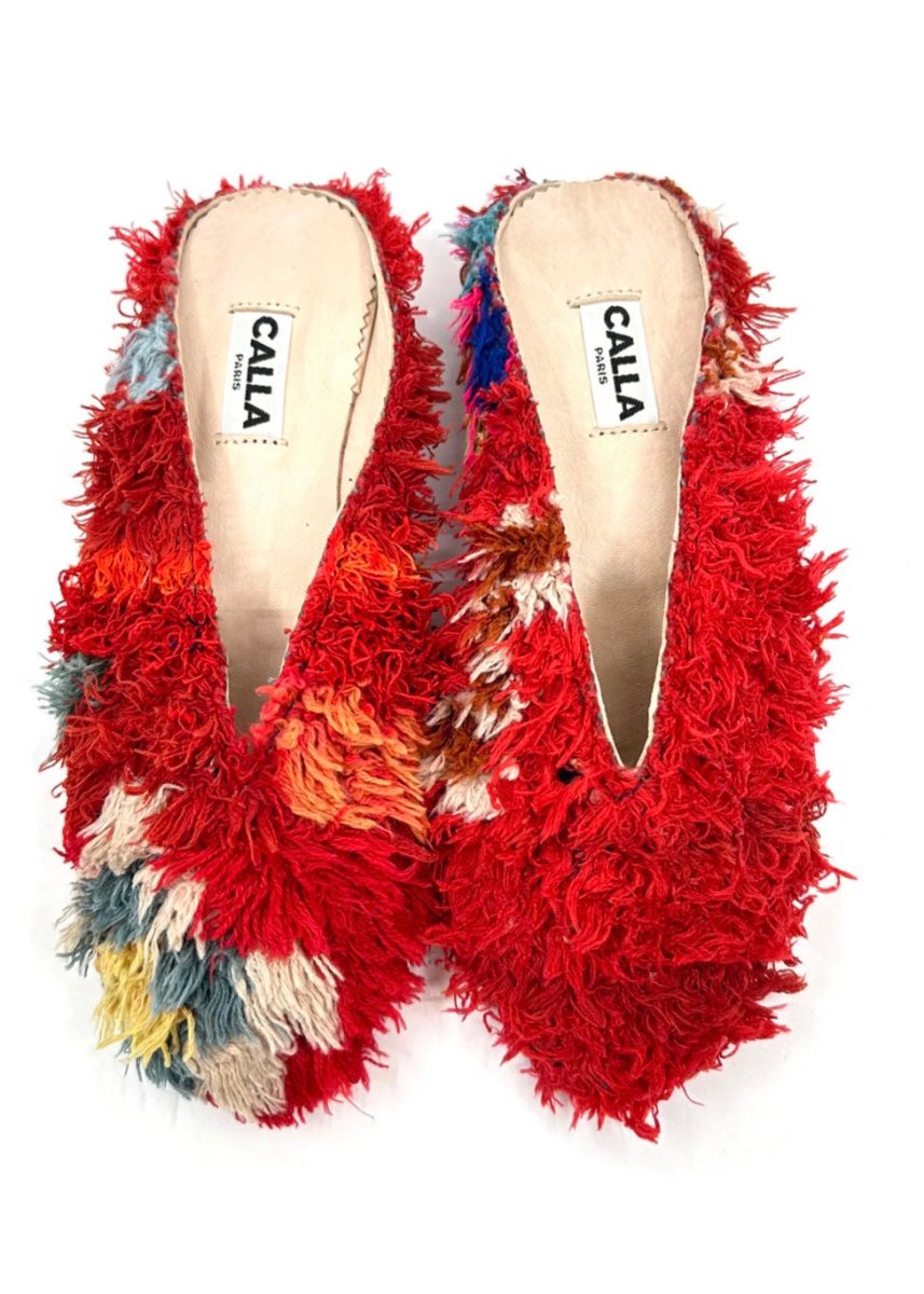 Aili Babouche “Zinnia” Mules In Colors Red, Cream, Sky Blue (Size 40) - Made X Hudson