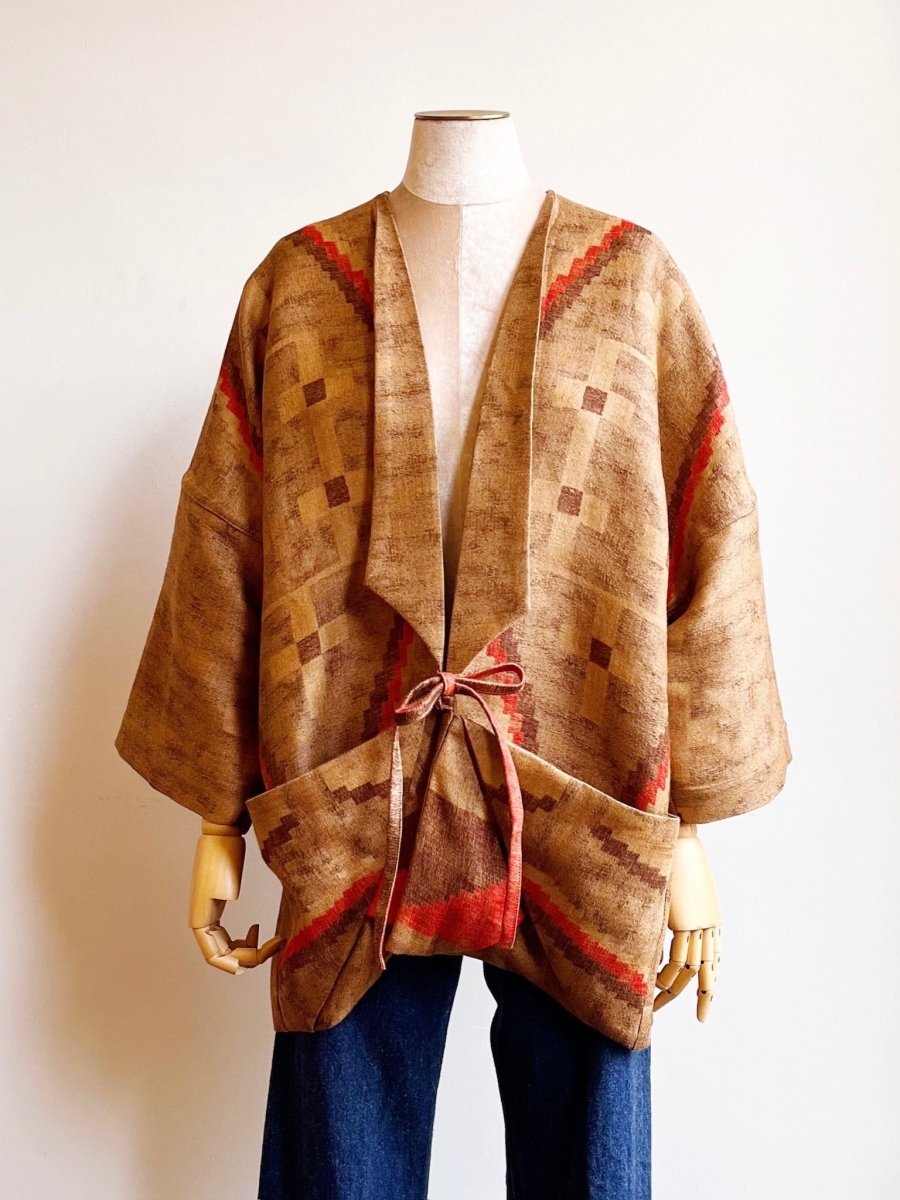 Tan, Brown, Orange Linen Santa Fe Print Chore Jacket - Made X Hudson