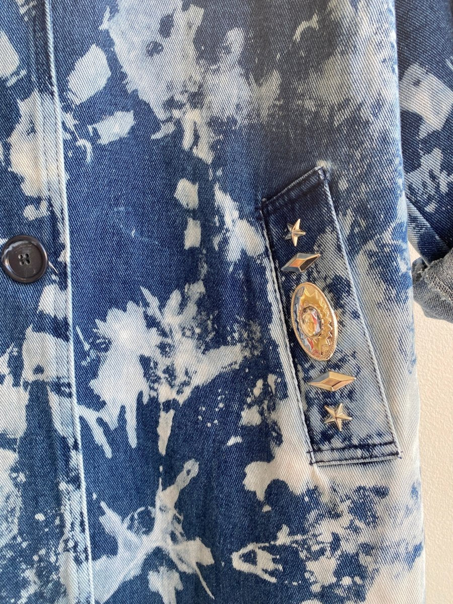 Vintage Hand Dyed Conch Studded Button Up Denim Trench Coat (Reworked) - Made X Hudson