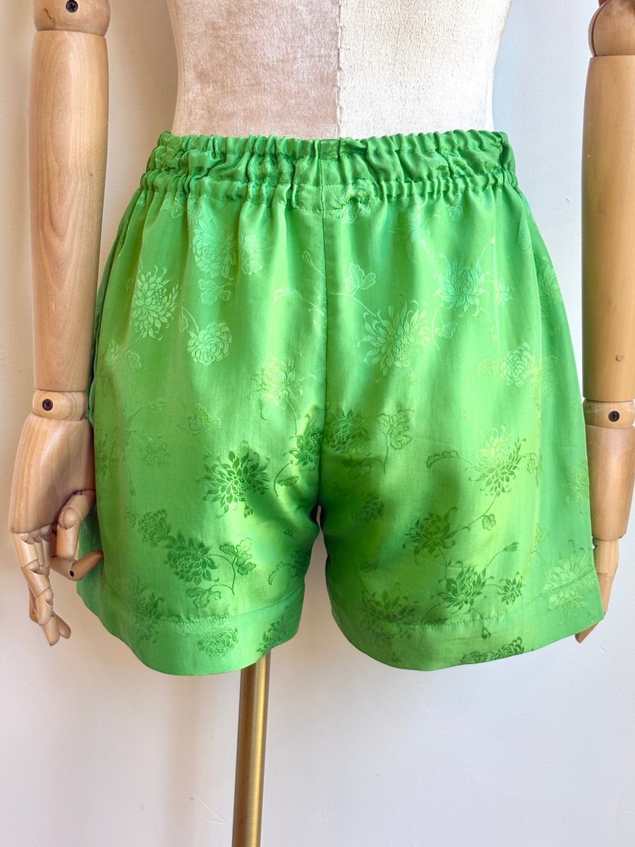 Bright Green Retro Rose Flower Town Shorts - Made X Hudson
