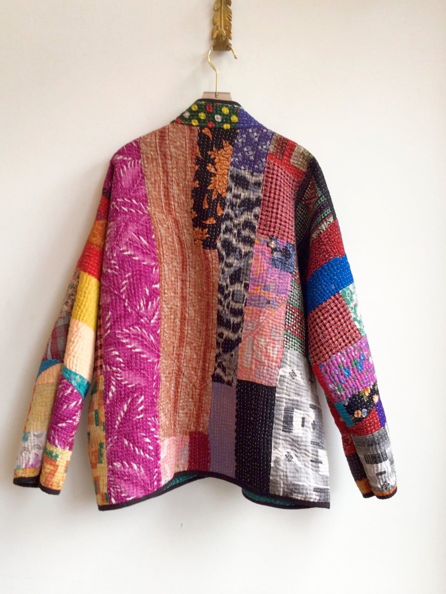 Reversible Ladhiya Quilted Jacket in Colors Mustard, Tan, Blush, Light Teal Leaf Pattern & Pink, Orange, Black, Blue, Brown - Made X Hudson