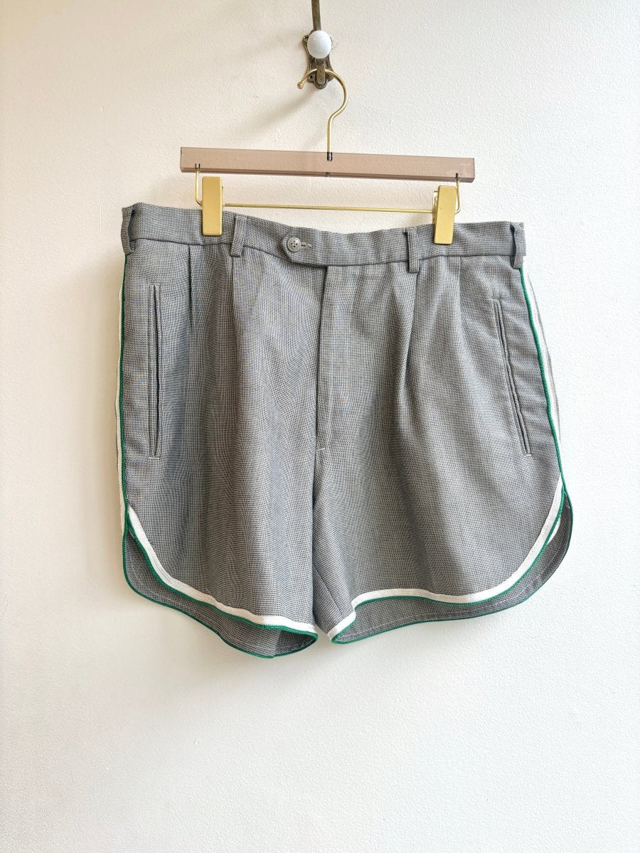 The Trouser Track Short | Salt & Pepper Shorts w/ Green & White Trim (Reworked) - Made X Hudson
