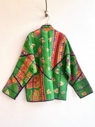 Reversible Ladhiya Quilted Jacket in Colors Green with Orange Floral & Orange Stripe - Made X Hudson