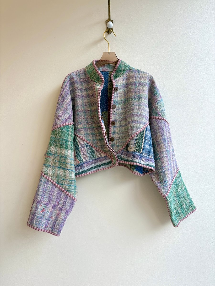 Reversible Kaira Quilted Cropped Jacket in Colors Lavender, Mauve, Pink, Blue, Mint & Blue, Light Blue, Purple, Lime Green - Made X Hudson