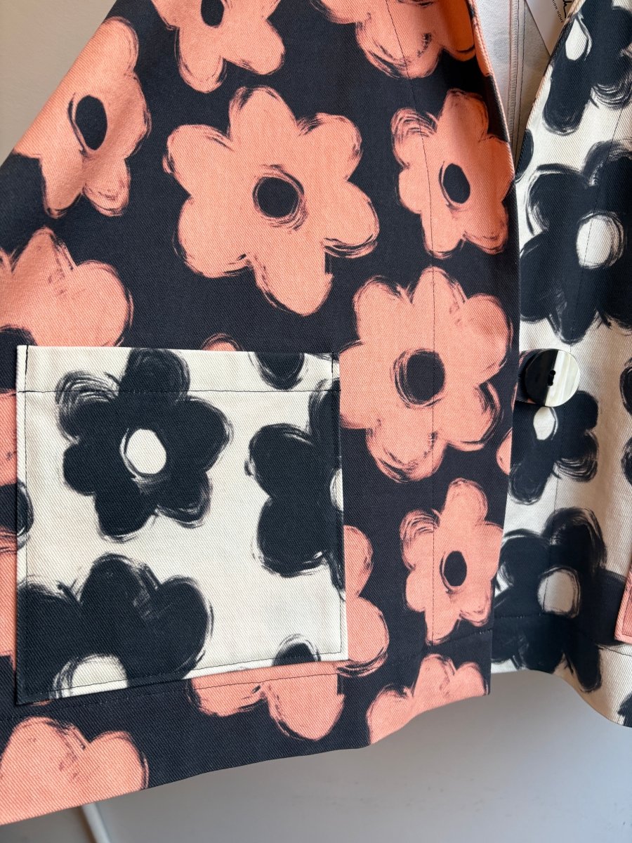 Orange & Black Flower Boxy Jacket w/ Patch Pockets - Made X Hudson