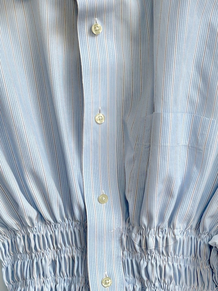 The George Top | Blue, White, Black Stripe Button Down Top w/ Smocked Waist (Reworked) - Made X Hudson