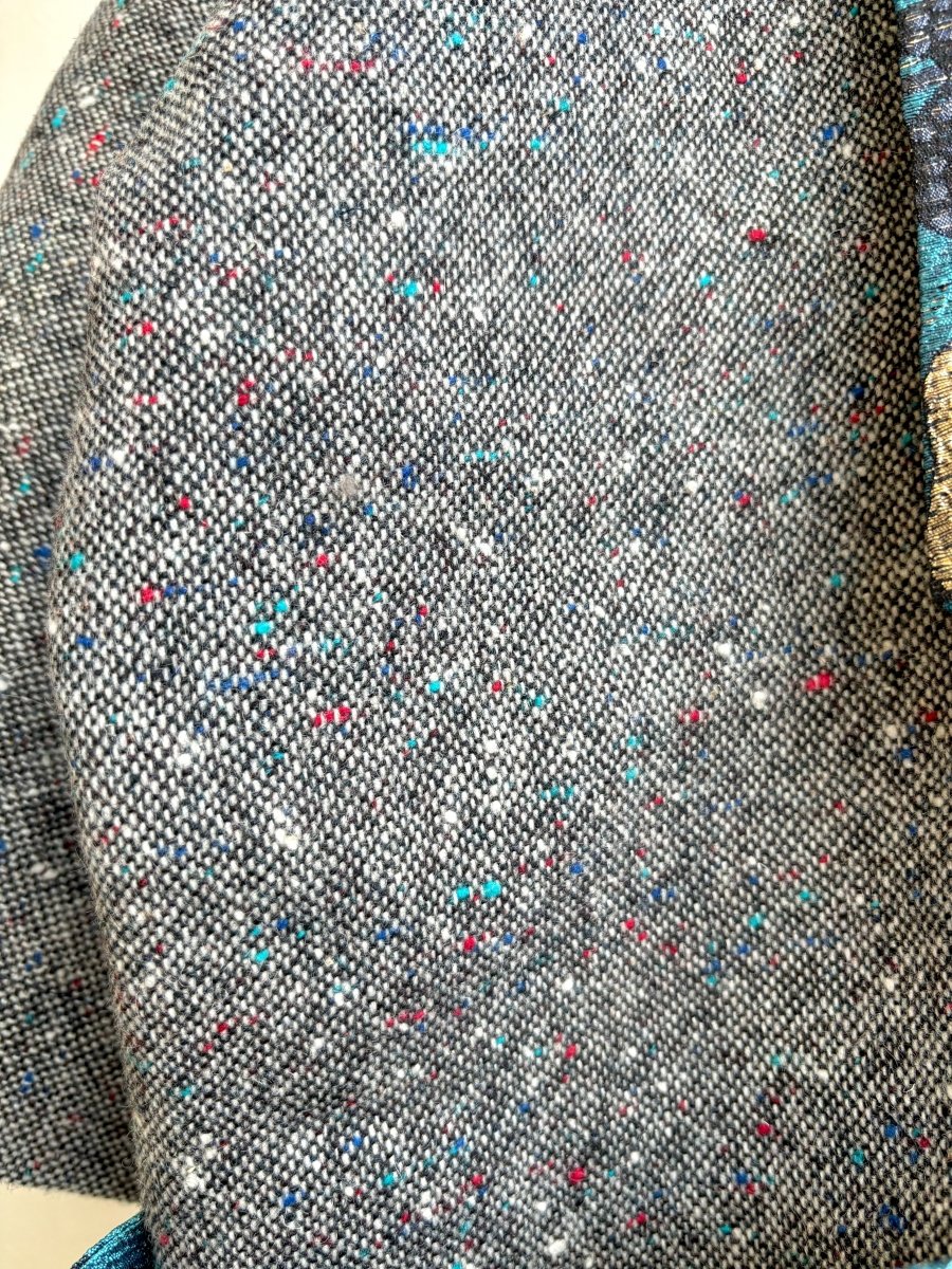 Black & White Multi Colored Speckled Chore Jacket w/ Flower Brocade Accent - Made X Hudson