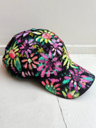 "Blossom" Black Baseball Cap w/ Pink Neon Flowers | Hand Painted - Made X Hudson