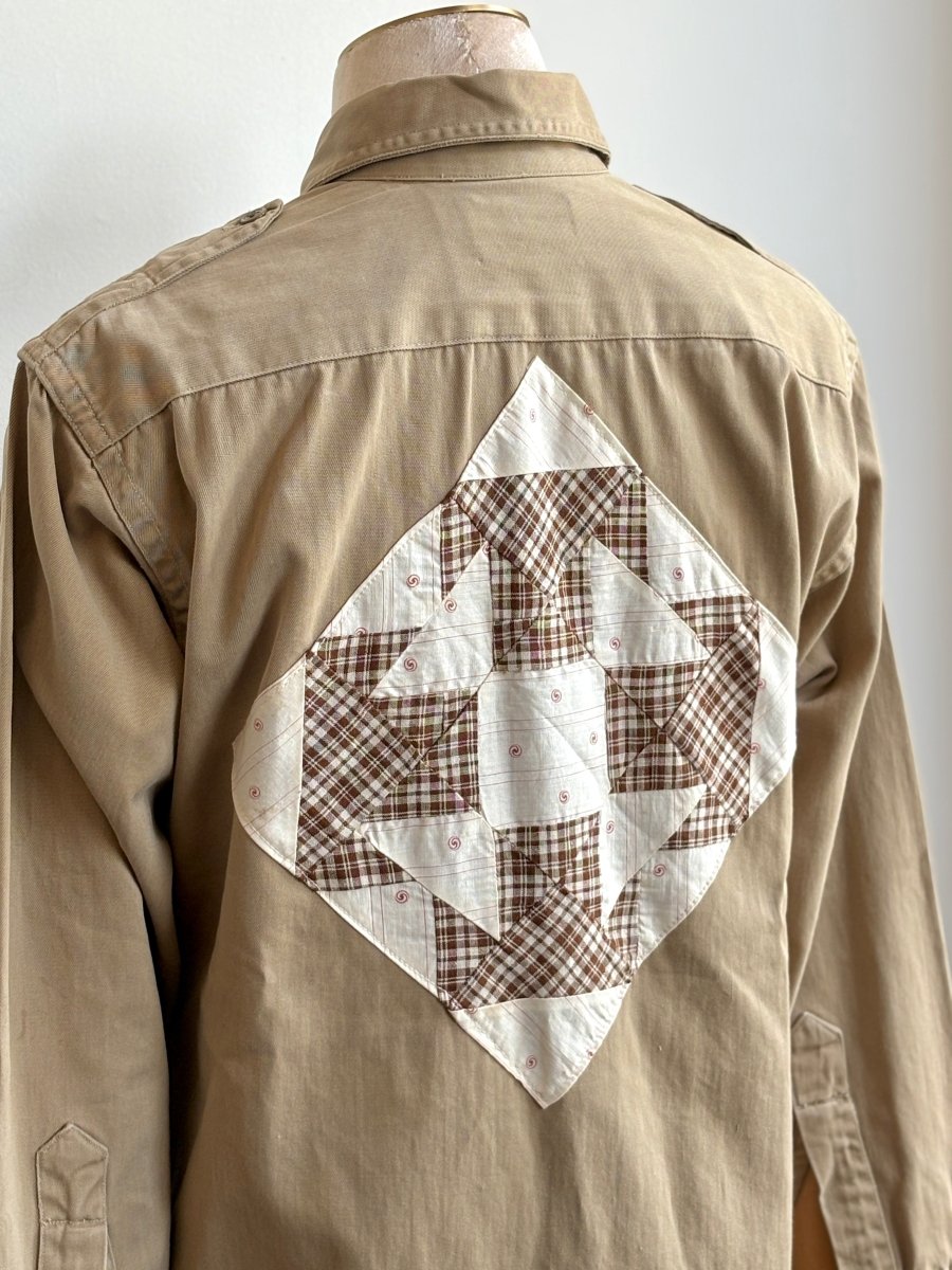 Tan Military Shirt w/ Quilt Patch (Reworked) - Made X Hudson