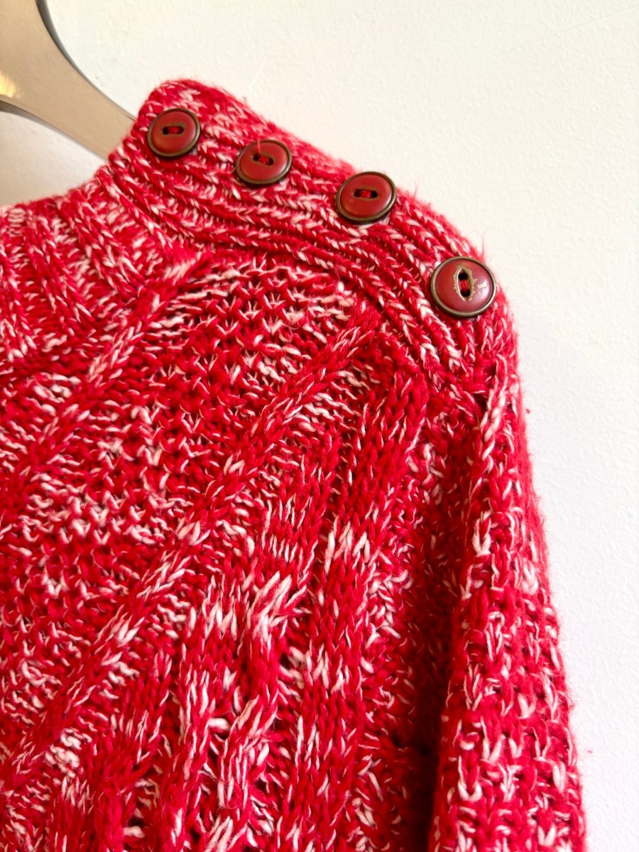 Faherty | Red & White Sweater w/ Button Shoulder Accent (Vintage) - Made X Hudson