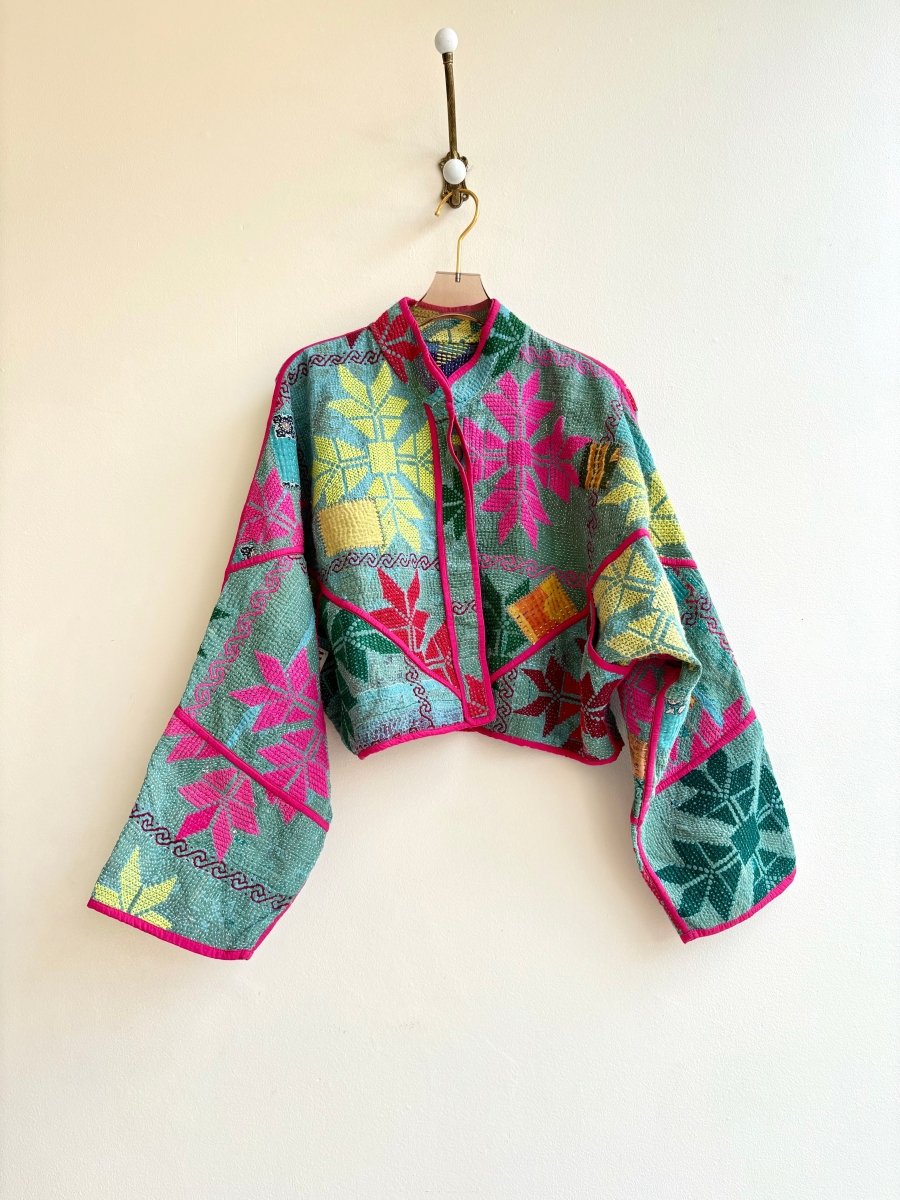 Reversible Kaira Quilted Cropped Jacket in Colors Blue, Green, Bright Pink, Yellow, Red & Purple, Blue, Tan, Bright Pink, Yellow, Green - Made X Hudson