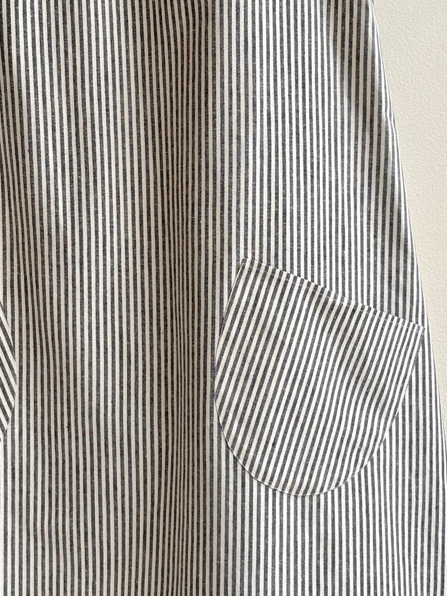 Black and Ivory Striped Chore Dress w/ Patch Pockets - Made X Hudson