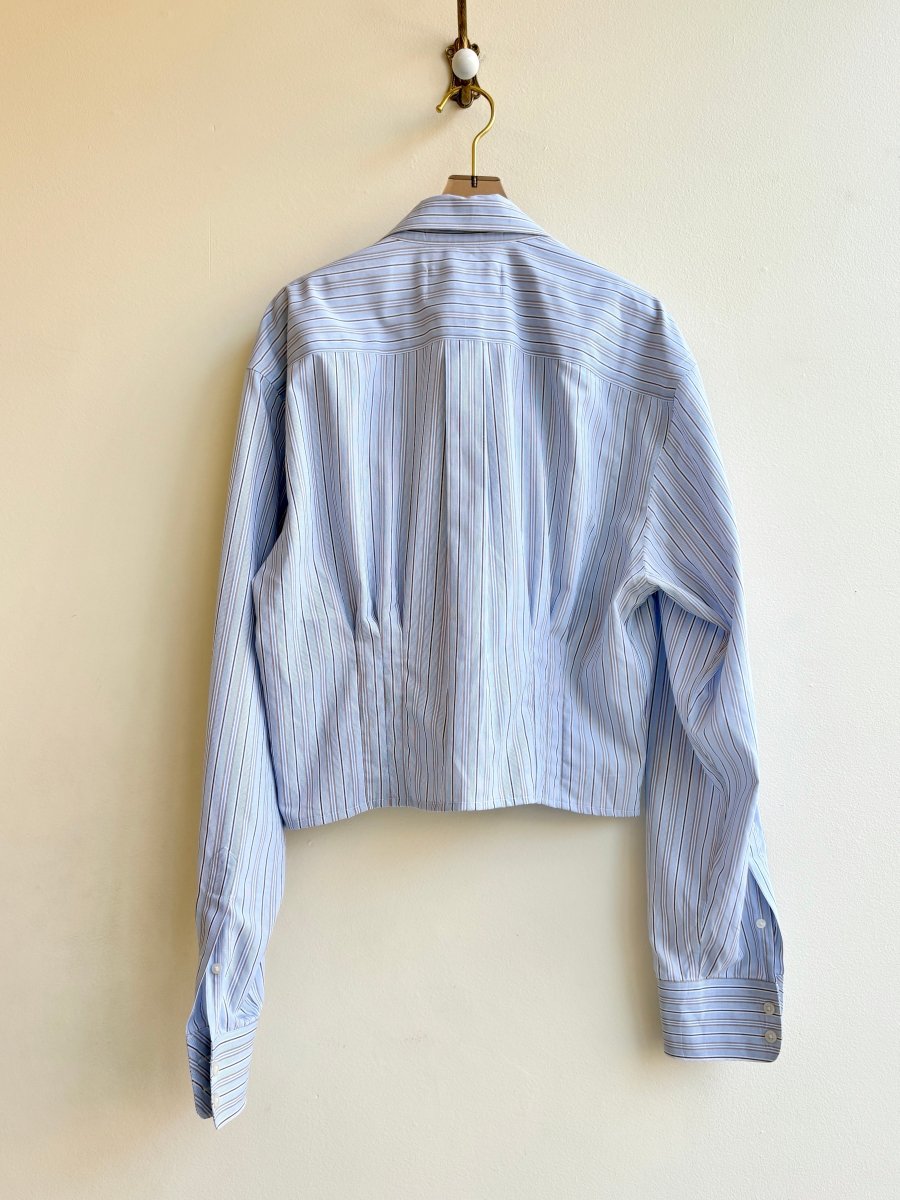 The Kevin Top | Brown, Blue & White Stripe Top w/ Gathered Waist (Reworked) - Made X Hudson