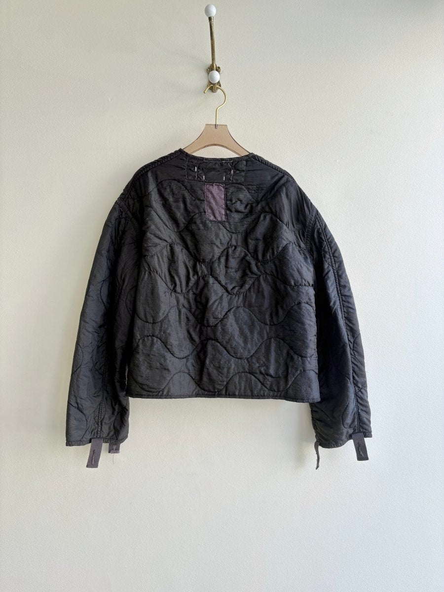 Black Army Liner Quilted Coat w/ Blue Patch Pockets (Reworked) - Made X Hudson