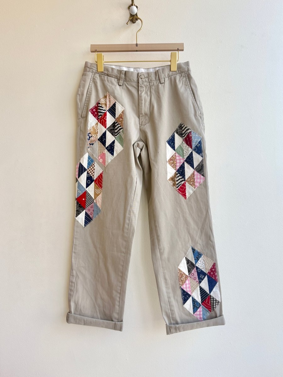 Ocean Waves Quilt Block Applique Chinos | White, Navy, and Mixed Pattern (Reworked) - Made X Hudson